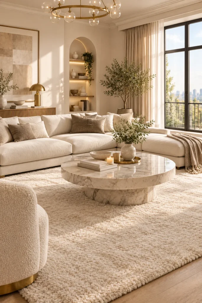 Plush Ivory Living Room Rug