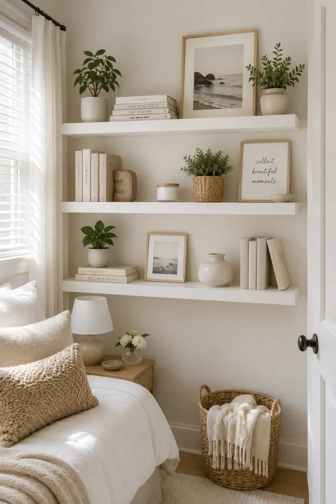 White Floating Shelves for a Small Room